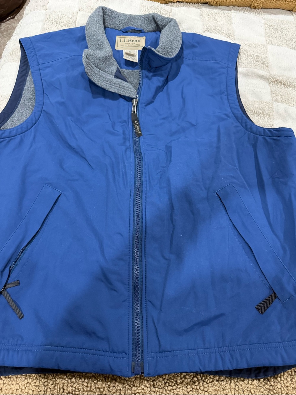 L.L. Bean Blue Shell Vest with Gray Fleece Trim